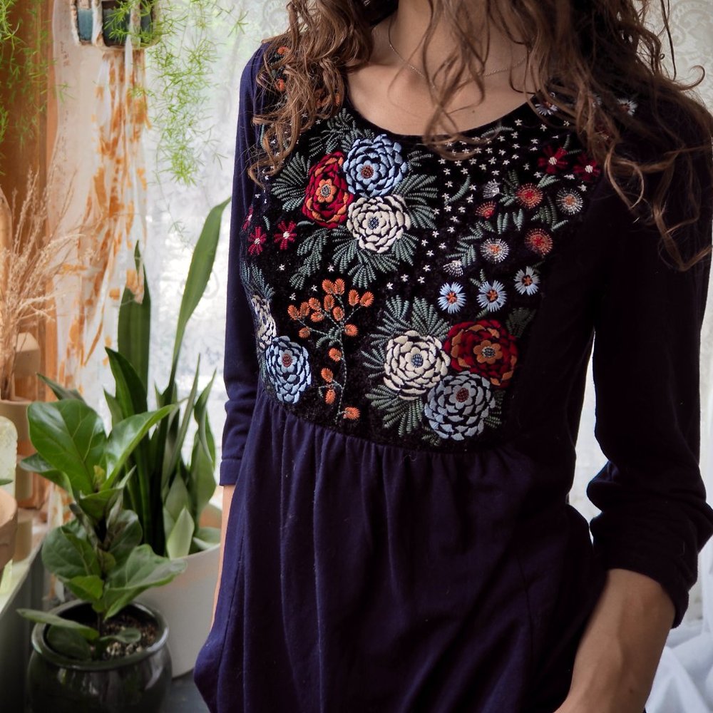 Navy Embroidered Bib Tunic